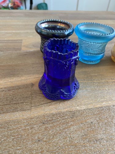 Vintage Lot ST CLAIR Summit CARNIVAL Iridescent Glass TOOTHPICK HOLDER Blue - Picture 2 of 15