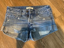 Abercrombie Fitch A F Jean Shorts 0/25 Low Rise Medium Wash Denim Pockets Cuffed