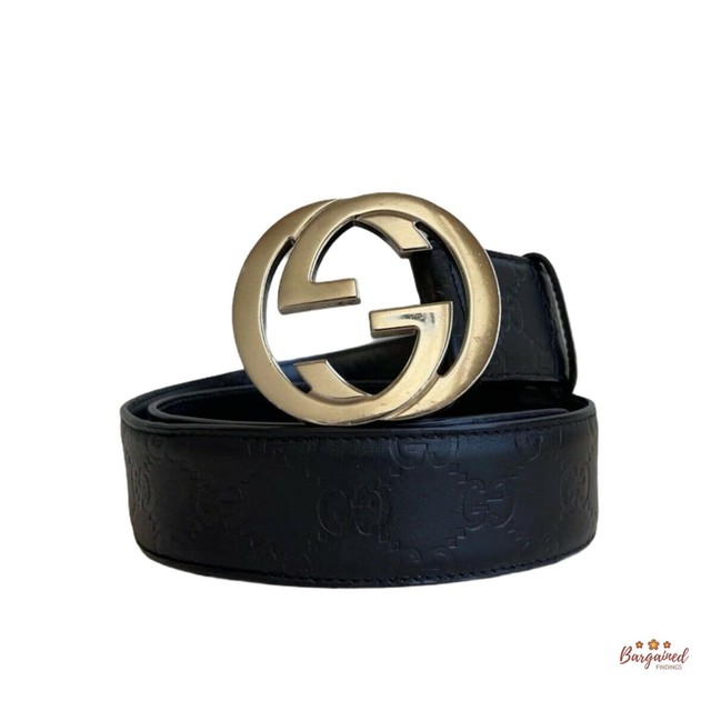 Authentic Gucci Navy GG Supreme Canvas Leather Interlocking G Belt 34 114984  for sale online | eBay