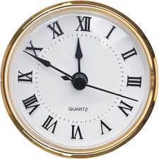 3-1/8 Inch 80mm Quartz Clock Insert Replacement Gold Rim Roman Numeral Fit-Up