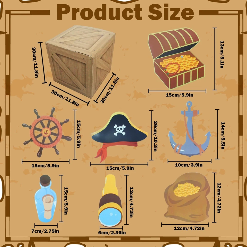 32 Piezas Decoraciones Fiesta Pirata Imitación Tesoro Cajas de Madera Pirata Pesca... Foto 2 de 4