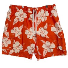 OP L Swim Trunks Orange Hibiscus Floral Cargo Board Shorts Surf Beach Hawaiian