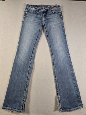 Women's Miss Me Jeans 30x34 Distressed Boot Cut Low Rise Whiskered 