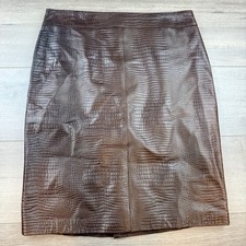 Adrienne Vittadini Leather A-Line Skirt Made In Italy Textured Women's 10 Brown