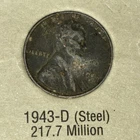 1943 D Lincoln Wheat Cent • Steel Penny • VF • #U1225