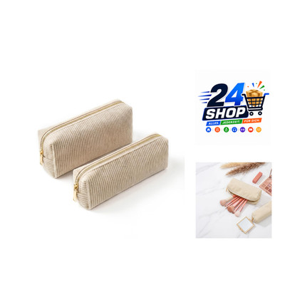 2Stück Federmäppchen Cord Mäppchen Federtasche  Schulmäppchen Beige Stoff Beauty