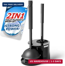 FORASTO 2in1 Toilet Brush and Plunger Set - Bathroom Bowl Holder Combo  21" Ext
