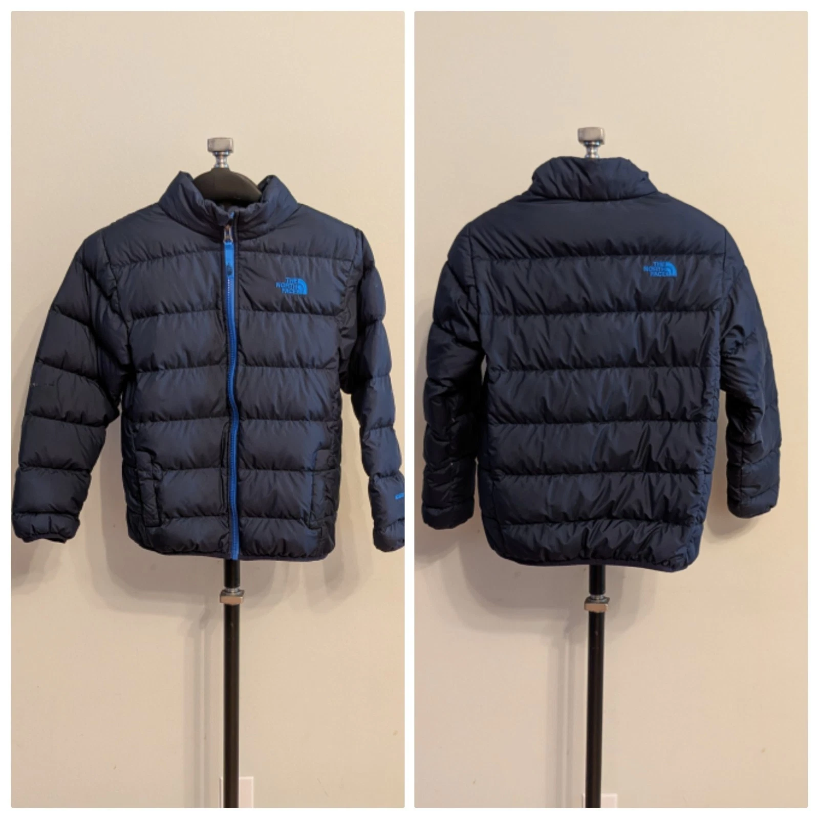 The North Face 550 Down Navy Blue Jacket Coat BOYS M *See2MinotSnagsOn1Sleeve