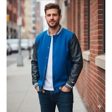 Nike Varsity Jacket Mens Letterman Bomber Medium Blue Gray DJ5971-493 New