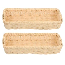 Rattan Storage Basket Cutlery Organizer Utensil Holder for Kitchen Drawer Fla...