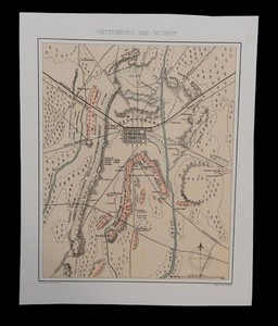 US CIVIL WAR ORIGINAL  SCHOLL MAP GETTYSBURG BATTLEFIELD & TROOPS