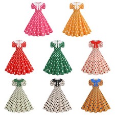 50s 60s Vintage Polka Dot Swing Dress Lapel Short Sleeve Retro Rockabilly Dress.