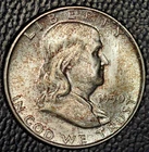 1950-D Franklin Half Dollar, Very Choice BU FBL, Light Toning, Rev SemiProoflike