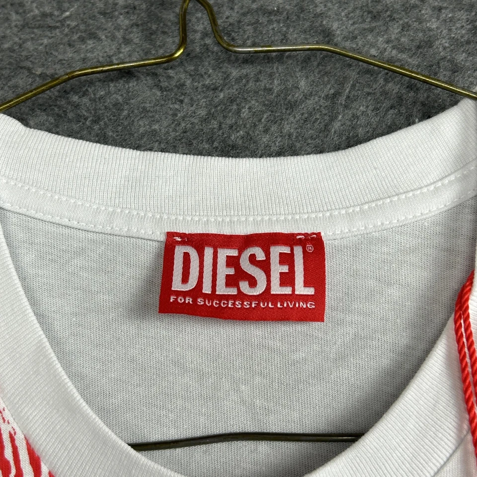 Camiseta Diesel Niño 16Y Blanca Roja Logo Grande Gráfico Cuello Redondo Algodón Nueva con Etiquetas Camiseta Foto 4 de 4
