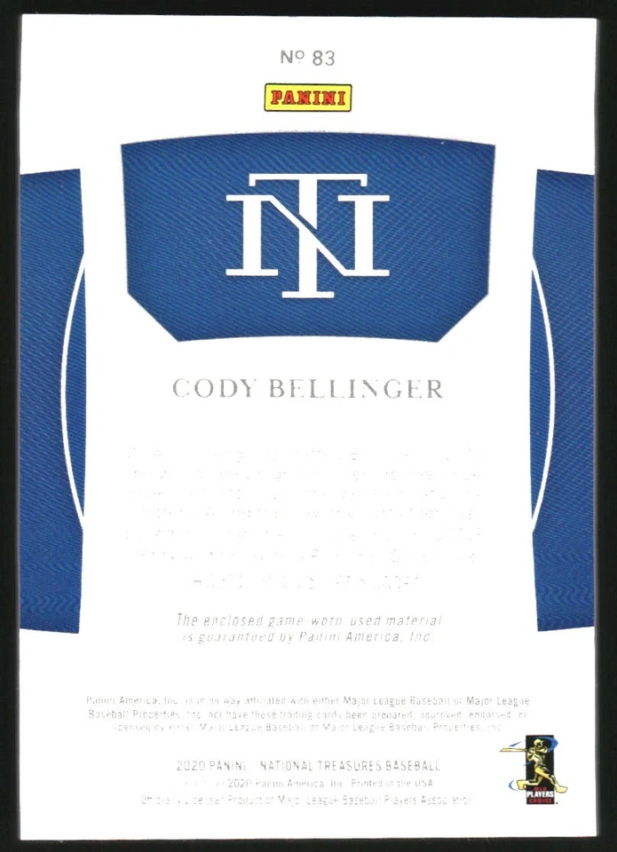 2020 Panini National Treasures Holo Gold #83 Cody Bellinger Jersey /25 - Image 2 of 2