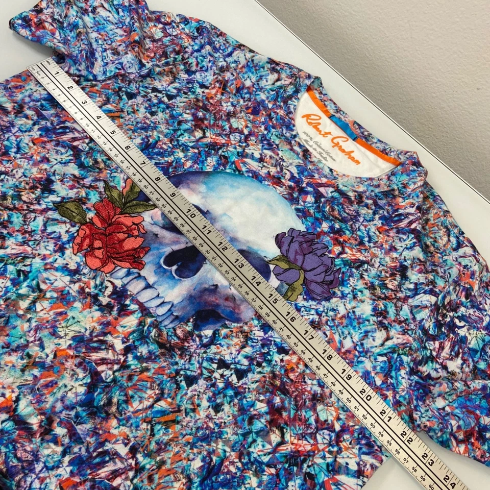 Camiseta de algodón bordada Robert Graham para hombre talla mediana con estampado floral calavera Foto 4 de 4