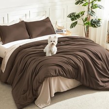 King Size 3 Piece 90In Lightweight Solid Brown Bedding Comforter Set Litanika
