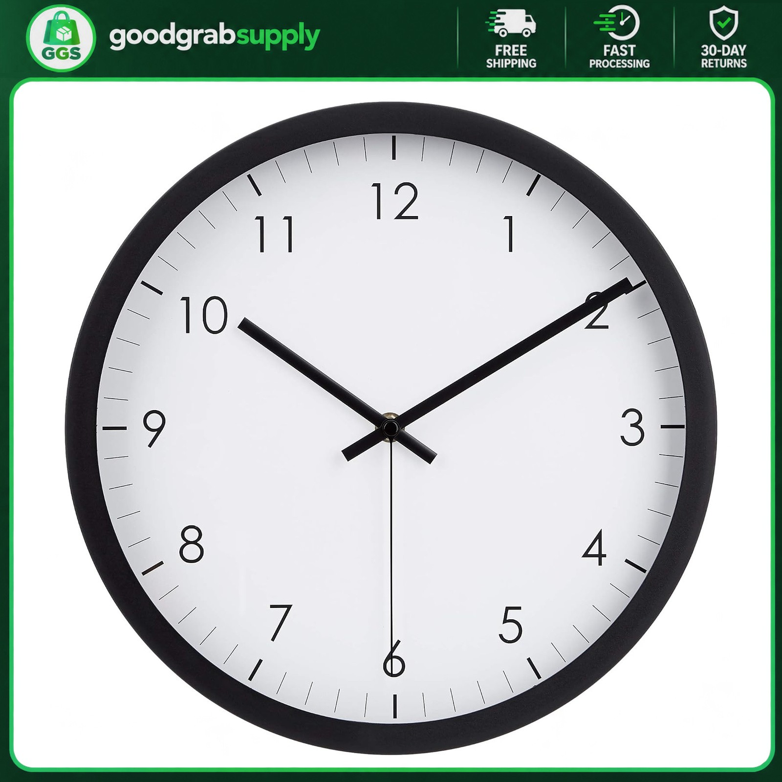 12 Inch Wall Clock with Silent Mechanism and Analog Hands