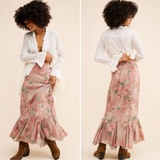 Free People Ethereal Dainty Cottage Bordeaux Floral Maxi Skirt Size Small