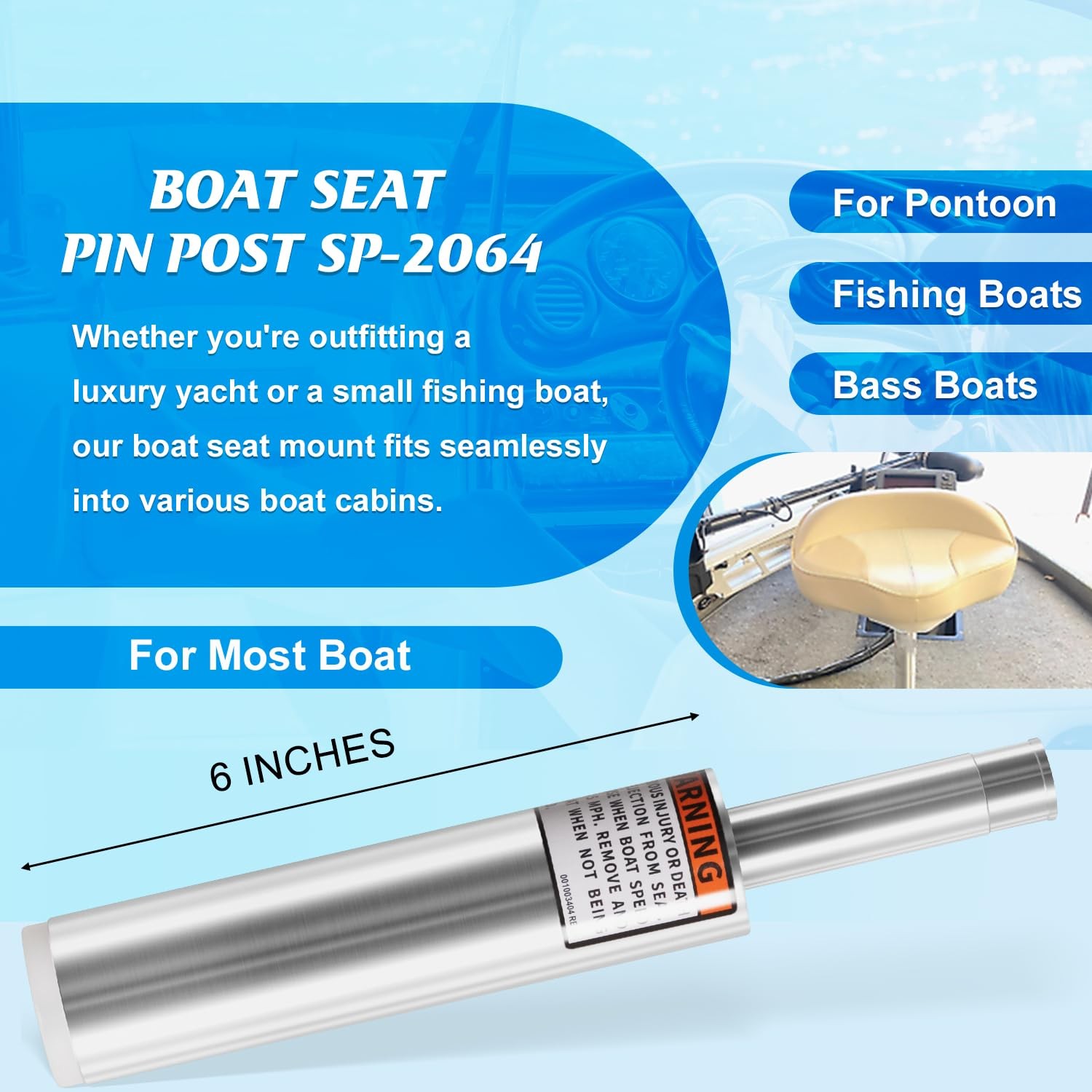 3/4" Boat Seat Pin Boat Pedestal Post 6IN Fits for Pontoon, Fishing & Bass Boats