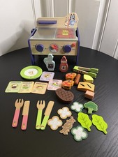 Bluey Wooden BBQ and Salad Set 28 Piece Colorful Playset w tongs and food