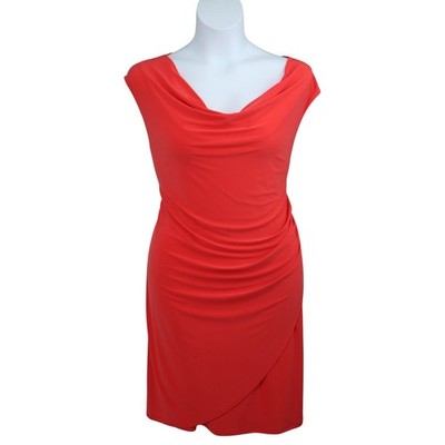 Clara Sun Woo Coral Ruched Draped Cocktail Dress XL Stretch USA Made