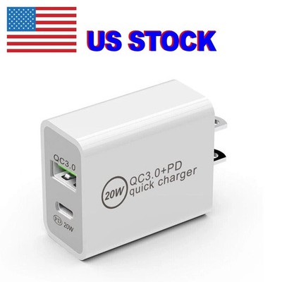 20W Adapter Dual Fast Charger Block USB Type C Wall Power For iPhone/Samsung