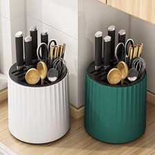 Knife Holder 360° Rotating Knives Block with Tray Kitchen Storage Draining Rack