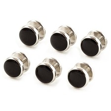 6pcs Silver Black Shirt Studs Set in a Velour Pouch - Perfect for Tuxedo Groo...