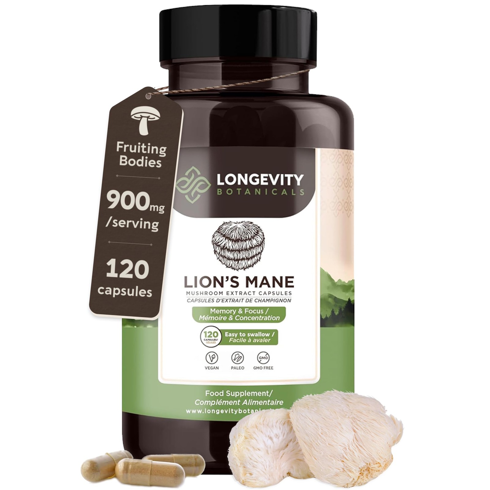 Lions Mane Supplement Capsules (120) | Pure Fruiting 120 count (Pack of 1)