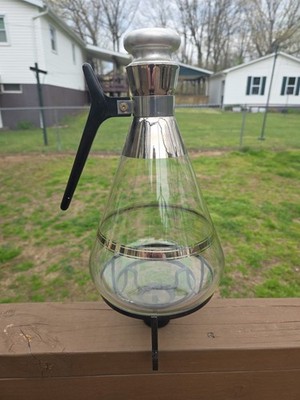Atomic Inland Glass Coffee Tea Carafe with Stand & Lid MCM Vintage Ex. Condition