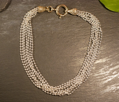 925 S Silber Kette Designer 7 Stränge Teilvergoldet Henkel & Grosse Pforzheim