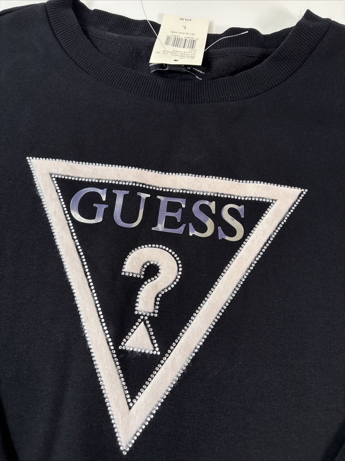 PONY Felpa girocollo Guess logo Ponie triangolo pile pullover nero taglia large