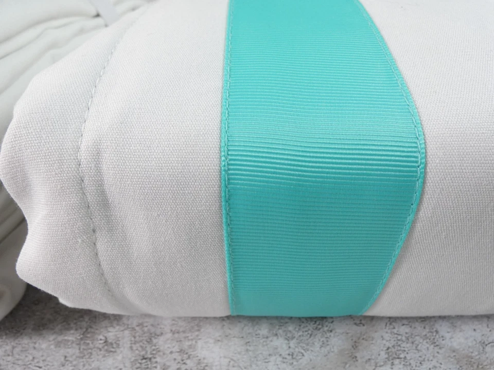 Juego de 2 cortinas oscuras Pottery Barn cinta verde azulado crema adolescente 52X92 Foto 2 de 4