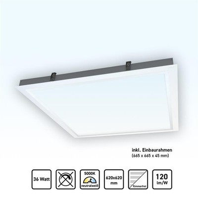 LED Panel 62x62 Neutralweiß 5000K 36W Steck Einbaurahmen Schraublos