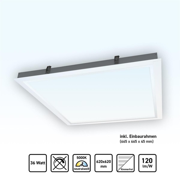 Led Panel 62X62 Neutralweiß 5000K 36W Steck Einbaurahmen Schraublos-image