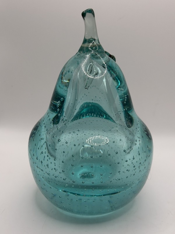 Vintage hand blown Art Glass blue Pear Paperweight