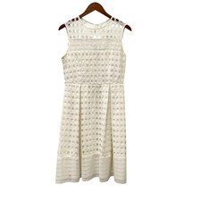 Calvin Klein Womens White Eyelet Lace Fit and Flare Dress Sleeveless Size Medium
