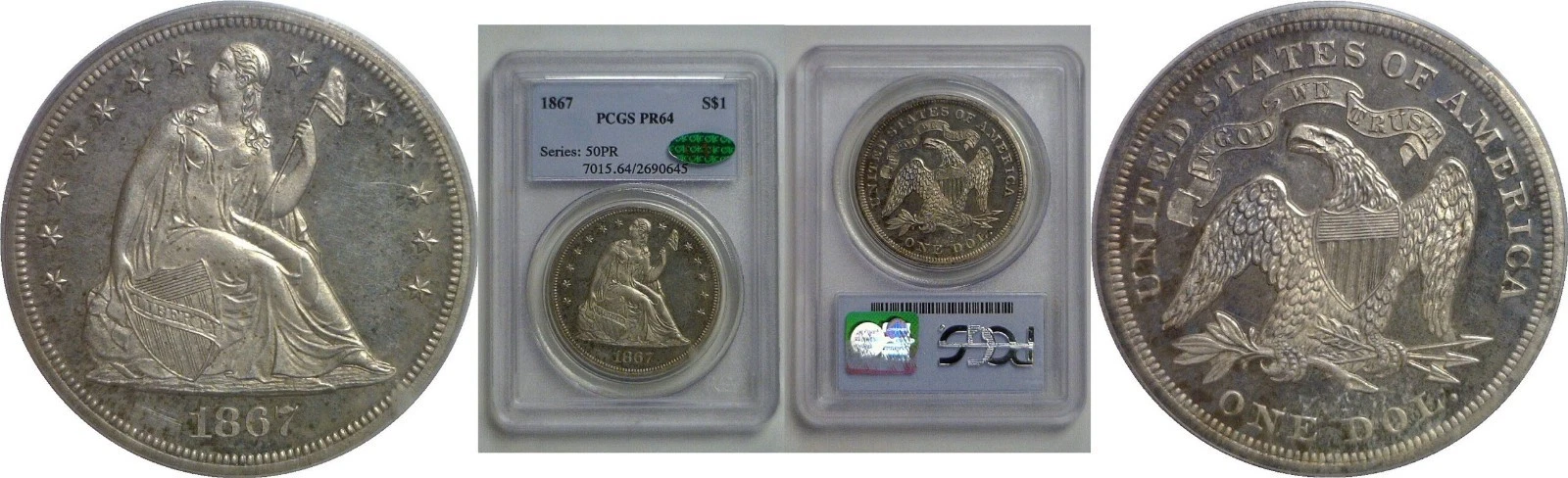 1867 Seated Liberty Dollar PCGS PR-64 CAC
