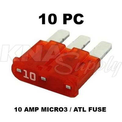 10 Pack 10A Micro3 Blade Fuse 10 AMP ATL 32V DC Auto Car Truck Boat Marine RV
