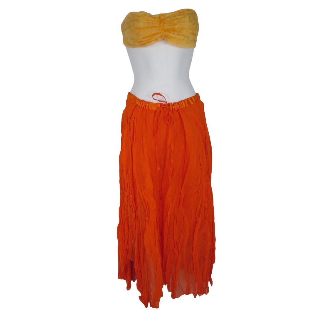 Elegant Orange Handmade Voile Fine Cotton Skirt with Drawstring Waist for Versatile Coverup Style-image