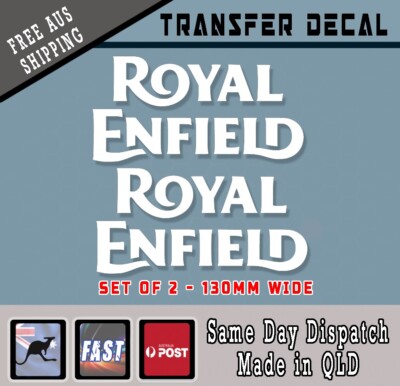 Royal Enfield style decals gloss white PAIR Vinyl cut sticker set 2 Tank Window