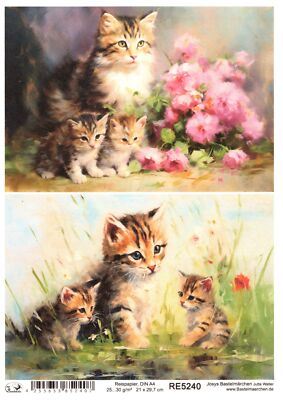 Reispapier A4 Strohseide Decoupage süße Kätzchen Katze Katzenkinder RE5240