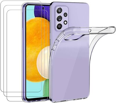 For Samsung Galaxy A52 Case Clear Gel Cover Tempered Glass Screen  Protector UK