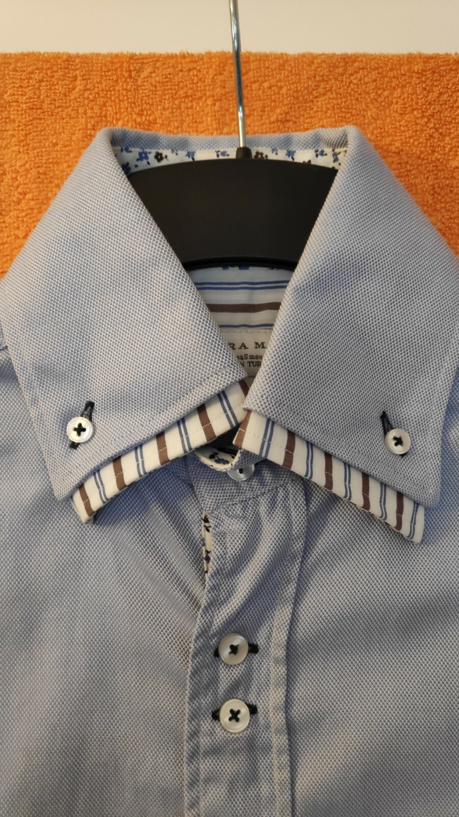 Men's Zara Slim Fit Shirt Size S Small Detail Blue trim floral cotton