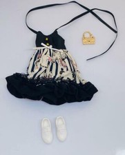 Blythe icy Doll Little Black Dress Set with White Sneakers + Gold Purse