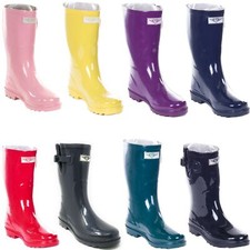 Women Rubber Rain Boots Mid-Calf 11" Pull-On Waterproof Solid Boots, COLORS