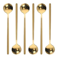 6 Pcs Coffee Spoons Stainless Steel Tea Spoons Round Dessert Spoons Long Handle 