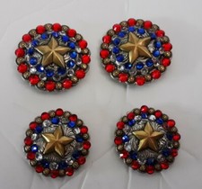4 pc Concho crystal Rhinestone bling Star Berry concho set Red/white/blue