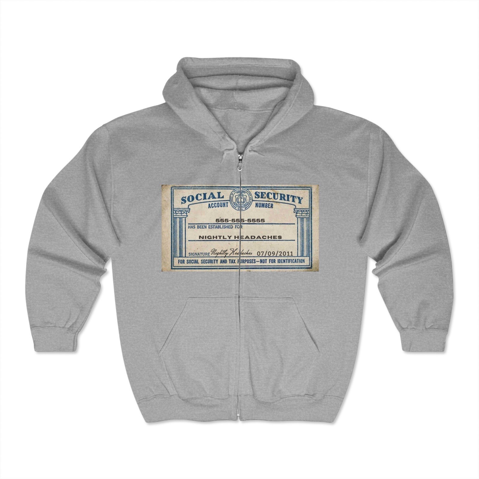 Men Nightly Headaches Social Security Zipper Hoodie